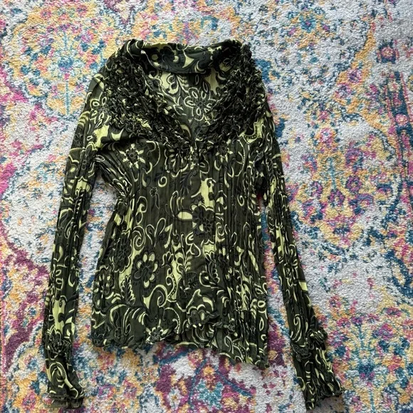 Vintage Boho Ruffle Button-Down Mesh Blouse - Picture 6 of 6